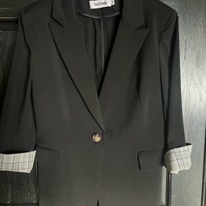 Black Blazer with Plaid Cuffs